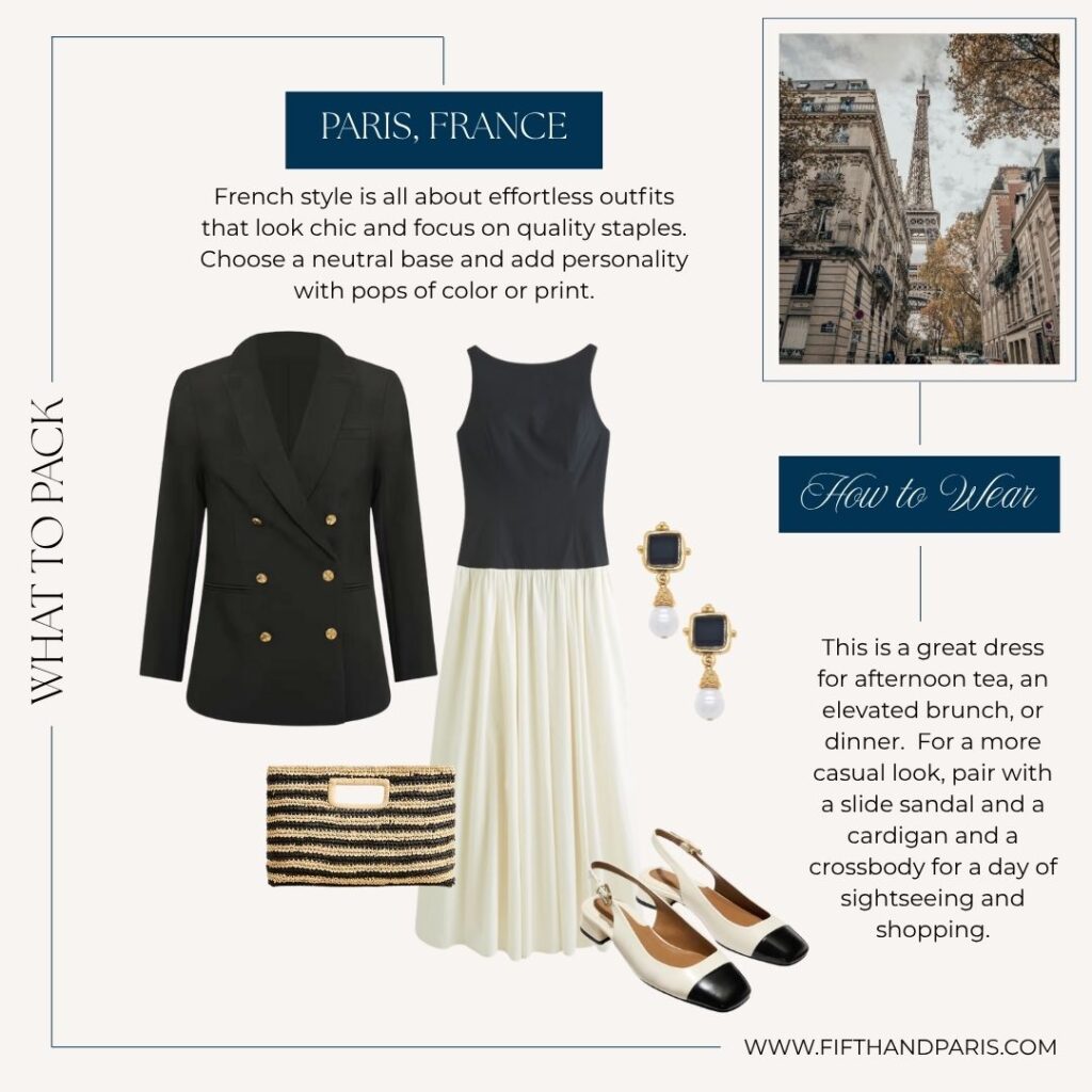 Straw hat, woven bag, and espadrilles by a Paris street cafe – Fifth and Paris accessories