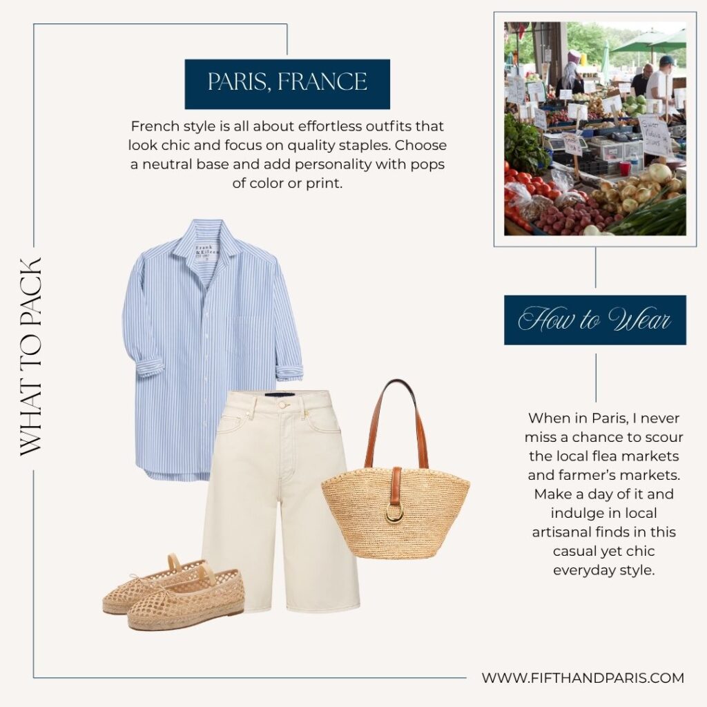 4 | Fifth and Paris Striped tee and wide-leg trousers strolling on Parisian cafe terrace – Fifth & Paris summer wardrobe