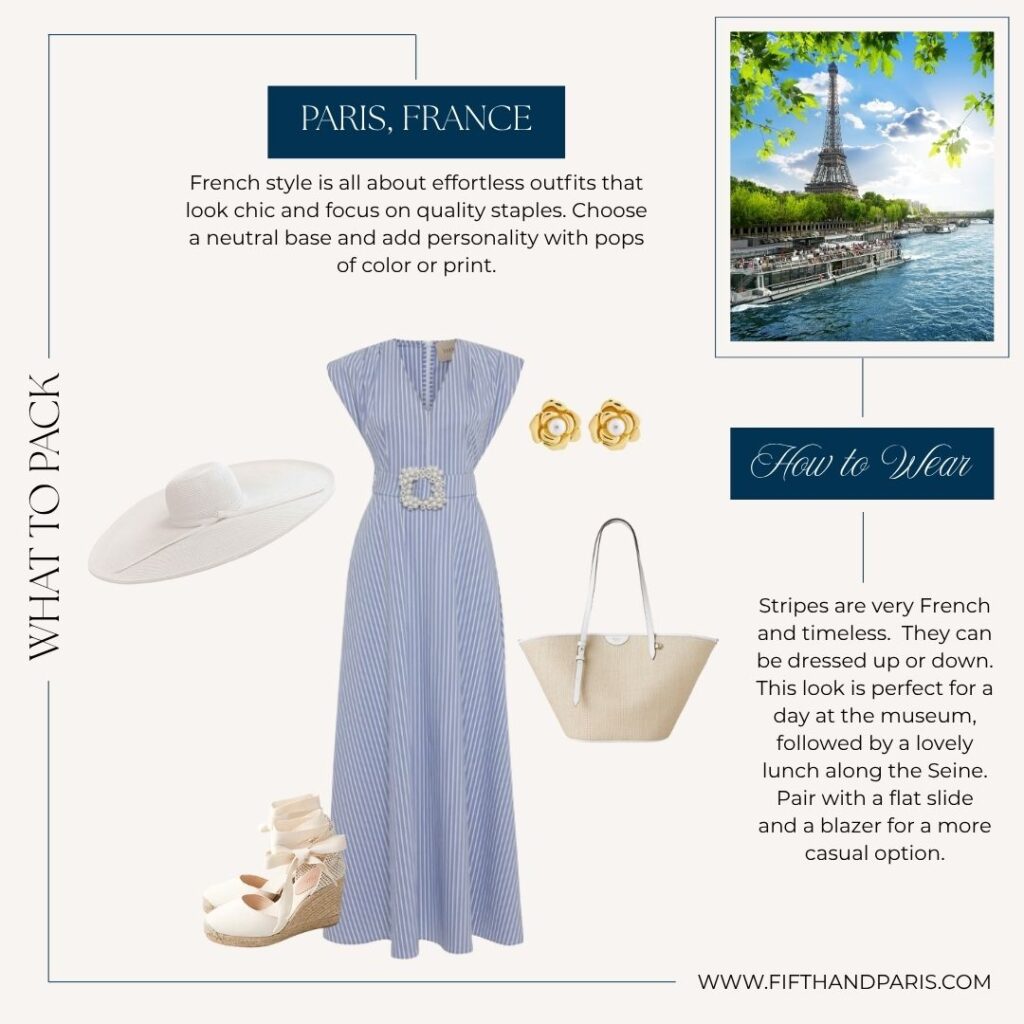 7 | Fifth and Paris Striped tee and wide-leg trousers strolling on Parisian cafe terrace – Fifth & Paris summer wardrobe
